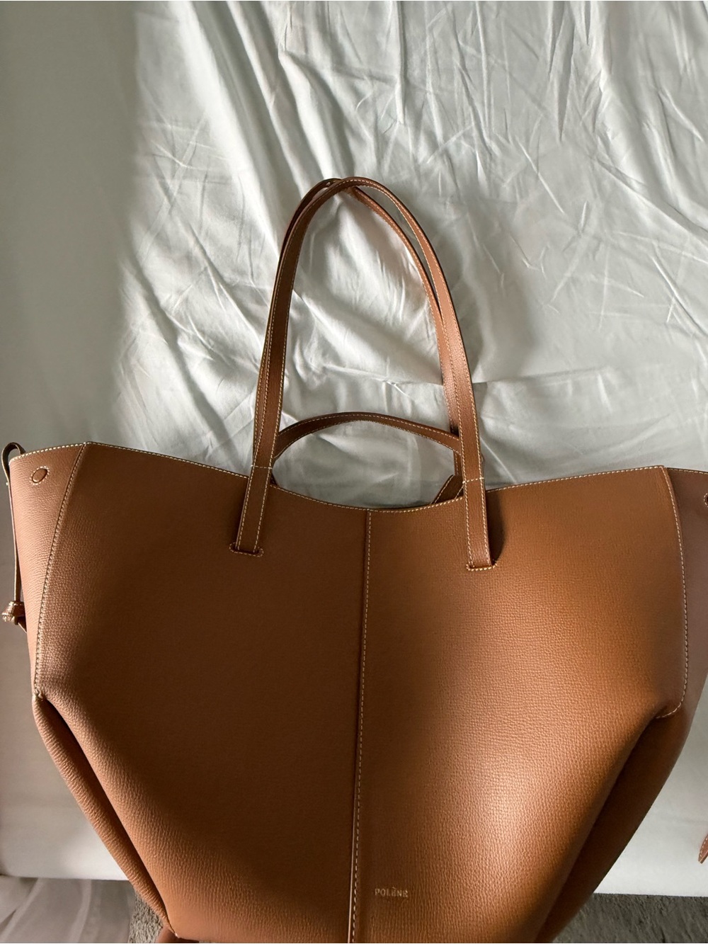 Polène Cyme Cognac Leather Tote with Dual Handles